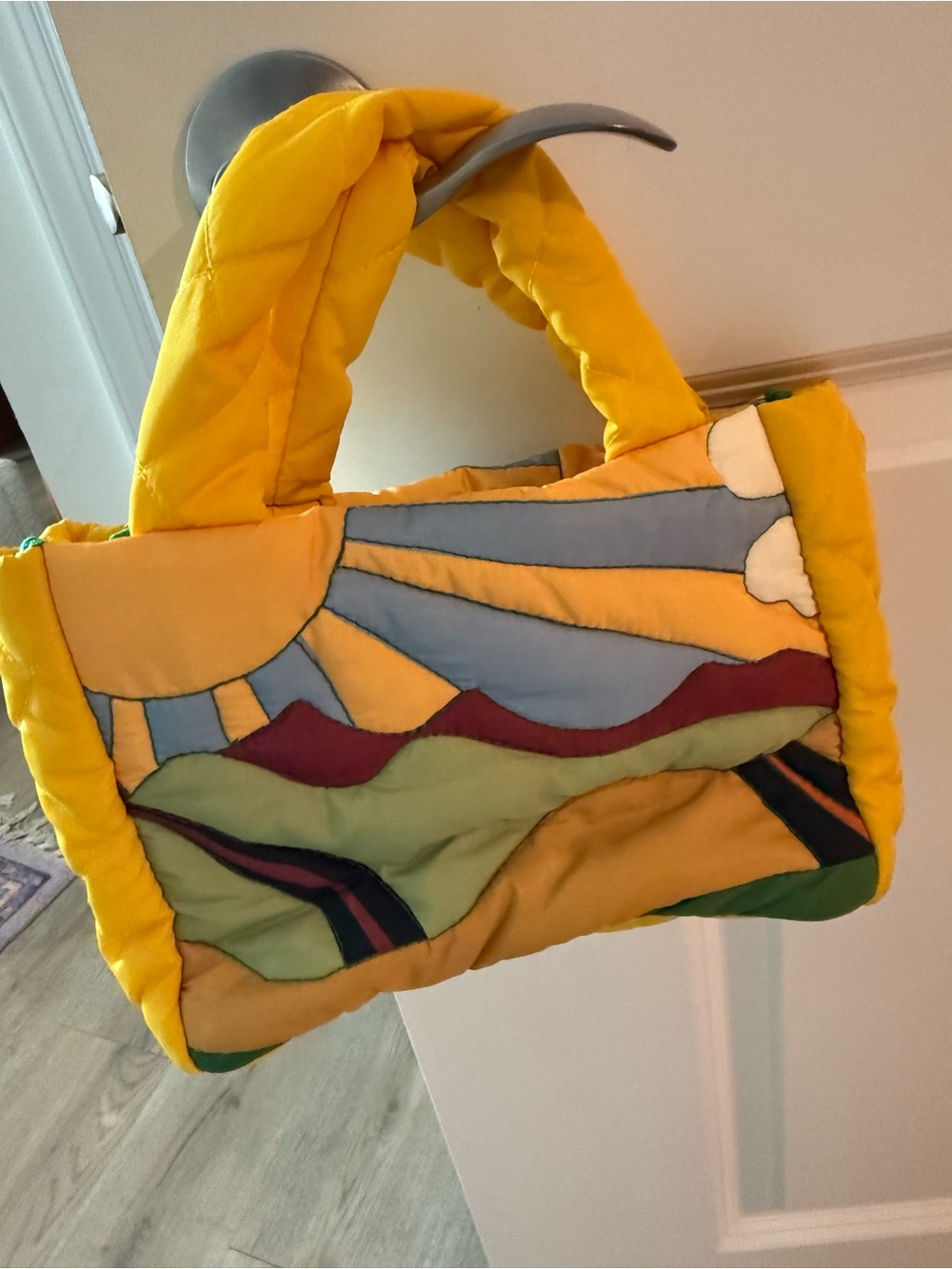 Urban Outfitters Yellow Quilted Mini Tote with Scenic Applique